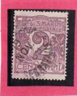 SAN MARINO 1903 CIFRA NUMERAL CENT.  2  TIMBRATO USED - Oblitérés