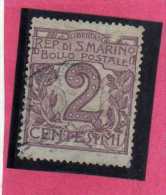 SAN MARINO 1903 CIFRA NUMERAL CENT.  2  TIMBRATO USED - Used Stamps