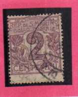 REPUBBLICA DI SAN MARINO 1903 CIFRA NUMERAL CENT. 2c USATO USED OBLITERE' - Oblitérés