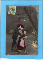 Patinage Au Clair De Lune-deux Amoureux-SUPERBE- -a Voyagé En 1905 - Patinage Artistique