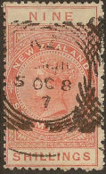 NZ 1882 9/- Long Type QV SG F18 U #CD273 - Postal Fiscal Stamps