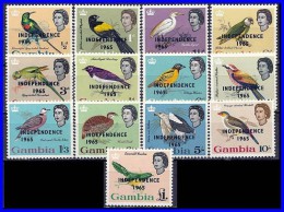 GAMBIA 1965 INDEPENDENCE O/PRINT ON BIRDS ISSUE SC# 193-205 VF MNH - Collezioni & Lotti