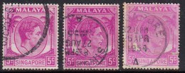3 Diff, Colour / Shade (Variety ??????), 5c KG VI Series, 1952, Singapore Used, - Singapour (...-1959)