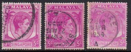 3 Diff, Colour / Shade (Variety ??????), 5c KG VI Series, 1952, Singapore Used, - Singapore (...-1959)