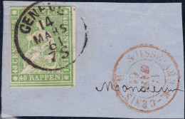 Heimat GE GENEVE 1861-03-14 Briefstück Mit 40Rp. Strubel - Gebraucht