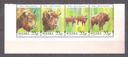 POLAND 1996 PROTECTED ANIMALS - BISONS Set In STRIP MNH - Unused Stamps