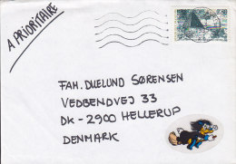 France A Prioritaire PERIGNAN 1995 Cover Lettre Denmark Malterie De Stenay (Meuse) Hexia De Trick Vignette Disney Label - Brieven En Documenten