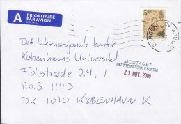 Norway A Prioritaire Par Avion Label BERGEN CENTRUM 2000 Cover Brief To Denmark Lars Levi Læstadius Stamp - Covers & Documents