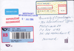 Czech Republic Prioritaire & Registered Recommandé Einschreiben TEPLICE Labels 2004 Cover Brief To Denmark - Briefe U. Dokumente