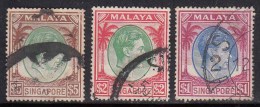 Singapore Used 1948, ($1, $2, $5),  (1949 / 1951). Perf.,  17 1/2 X 18, King George VI, KG - Singapore (...-1959)