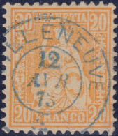 Heimat VD VILLENEUVE 1873-04-12 Blau 2-Kreisstempel Auf 20Rp Sitzende Helvetia - Oblitérés