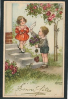 ENFANTS - Jolie Carte Fantaisie Enfants Et Fleurs "Bonne Fête" Signée HANNES PETERSEN - Petersen, Hannes