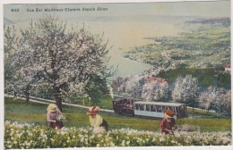 Cpa,switzerland,montreux- Clarens  ,depuis Glion,train En Circulation,prés Du Lac,tour De Peilz,riviera,enhaut - La Tour-de-Peilz