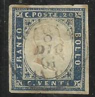 ANTICHI STATI: 1861 SARDEGNA 20 CENT. CELESTE ANNULLATO - Sardinia