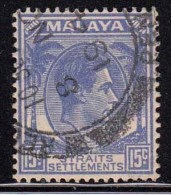 Straits Settlements 15c Ultram, Used 1941,  Malaya, KG VI - Straits Settlements