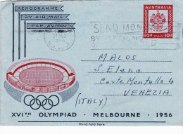 Australia To Venezia Aerogramme Olimpiadi  Melbourne 1956 - Storia Postale