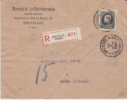 BELGIUM REGISTERED COVER 29/01/1924 COB 214 SEUL SUR LETTRE BRUXELLES VERS HAÏDA BOHEME TCHECOSLOVAQUIE ARRIVEE PRAHA - 1921-1925 Small Montenez