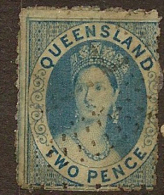 QUEENSLAND 1862 2d Pale Blue P13 QV SG 23 U #CO41 - Gebraucht