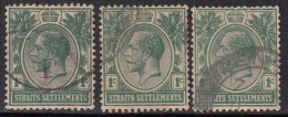 Wmk Multi Crown CA 1912-1923 KG V Series, 1c 3 Diff., Straits Settlements, Malaya Used - Straits Settlements