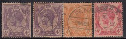 4c  Multi Script CA KG V 1921-1933, 4 Diff., Shades / Colour,  Straits Settlements, Malaya - Straits Settlements