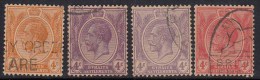 4c  Multi Script CA KG V 1921-1933, 4 Diff., Shades / Colour,  Straits Settlements, Malaya - Straits Settlements