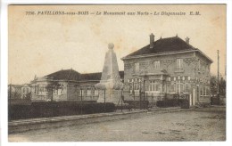 CPSM LES PAVILLONS SOUS BOIS (Seine Saint Denis) - Le Monument Aux Morts, Le Dispensaire - Les Pavillons Sous Bois