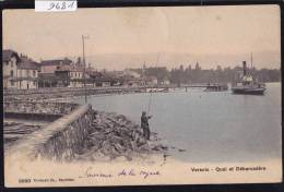 Versoix : Bord Du Lac, Quai Et Débarcadère - Vers 1905, Avec Digue Du Port, Pêcheur Et Vapeur ; Colorisé (9681) - Versoix