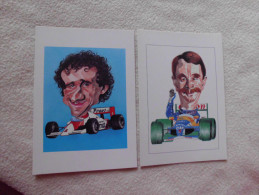 2 CARTES CARICATURES DE DEVO.....A.PROST ET N.MANSELL. - Grand Prix / F1