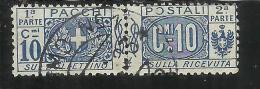 ITALY KINGDOM ITALIA REGNO 1914 - 1922 PACCHI POSTALI NODO DI SAVOIA CENT. 10 USATO USED - Colis-postaux