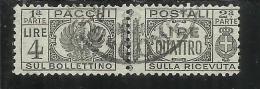 ITALIA REGNO ITALY KINGDOM 1927 - 1932 PACCHI POSTALI FASCI LIRE 4 USATO USED - Paketmarken