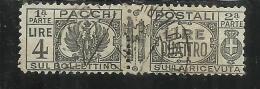 ITALIA REGNO ITALY KINGDOM 1927 - 1932 PACCHI POSTALI PARCEL POST FASCI LIRE 4 USATO USED OBLITERE' - Paketmarken