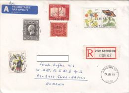 STAMPS ON REGISTERED COVER, NICE FRANKING,BUTTERFLIES, ORCHID, KING, BIBLE, 1993, NORWAY - Cartas & Documentos