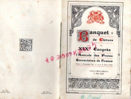 33 - BORDEAUX - MENU BANQUET DE CLOTURE DU XIXE CONGRES AMICALE DES PROTES ET CORRECTEURS DE FRANCE-1924- M. DUVAL - Menú