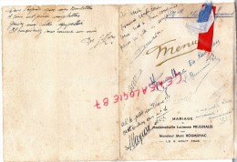 87 - LIMOGES -  MENU MARIAGE DE MLLE LUCIENNE PRUGNAUD AVEC MARC ROUMILHAC - 8 AOUT 1946 - Menú