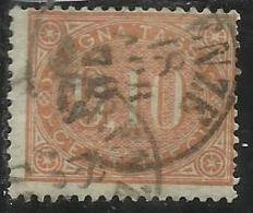 ITALIA REGNO ITALY KINGDOM 1869 SEGNATASSE TAXES DUE TASSE OVALE CENT. 10 USATO USED - Taxe