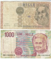 Italy #109b & #114a, 1000 Lire 1982 & 1990 Banknotes Currency - 1.000 Lire