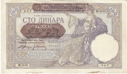 Serbia #23, 100 Dinara 1941 Banknote Currency - Serbia