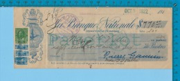 Sherbrooke Quebec Canada1922 Cheque $770.00 ( Banque Nationale #107  2cents, And 3 X  #117  Stamps Of 10 Cents  ) 2 Scan - Cartas & Documentos