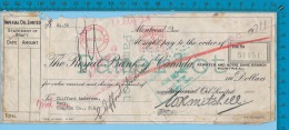 Montreal Quebec1940 Cheque $84.56 (Imperial Oil With A MeterTaxe Stamp Of 3 Cents  ) 2 Scan - Cheques & Traverler's Cheques