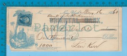 1863 USA  Cheque $1000.00, South America Bank ( With A Taxe Stamp Period Of The War With A Tax Stamp ) 2 Scan - Revenues