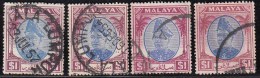 4 Diff., Colour / Shade Variety ?????, $1.00 Used Selangor 1949 - Selangor