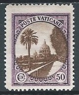 1933 VATICANO GIARDINI E MEDAGLIONI 50 CENT MH * - EDV13-2 - Unused Stamps