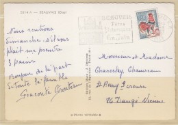 = Timbre N° 1331A Type Coq De Décaris 9.8.67 De Beauvais Carte Postale Vues Diverses De Beauvais (Oise) - 1962-1965 Gallo De Decaris