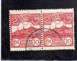 SAN MARINO 1903 VEDUTA VIEW  LANDSCAPES  CENT. 10  COPPIA TIMBRATA PAIR USED - Oblitérés