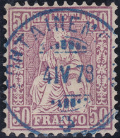 Heimat NE FONTAINEMELON 1878-04-04 Auf 50Rp Lila Sitzende Helvetia Zu#43 - Gebraucht