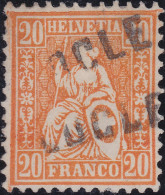 Heimat NE LE LOCLE ~187? Langstempel Auf 20Rp. Orange Sitzende Helvetia Zu#32 - Gebraucht