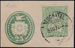 Heimat NE NEUCHATEL 1877-07-05 Briefstück Mit GS 25Rp Ausschnitt + 25 Rp Grün Zu#40 - Oblitérés