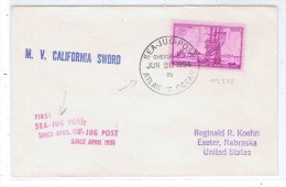 GALVESTON (USA) POSTE MARITIME COURRIER A LA MER: Timbre N°578 Obl. Sea Jug Post In Atlantic Océan En 1954 Courrier..... - Postal History