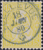 Heimat  GE  BELLEVUE 1880-06-18 Blau 2-Kreis-stempel Auf 15Rp. Sitzende Zu#39 - Gebruikt