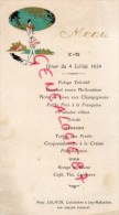 36 - VALENCAY - BEAU MENU 4 JUILLET 1934- MME SALMON CUISINIERE A JEU MALOCHES - IMPRIMEUR GUILLOT - Menus